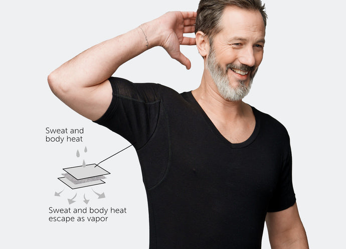 Svettsäker t-shirt i Hampa och Tencel med unik svettskydd - herr Slim fit v-hals svart