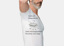 Load image into Gallery viewer, Svettsäker t-shirt i Hampa och Tencel med unik svettskydd - herr Slim fit v-hals vit