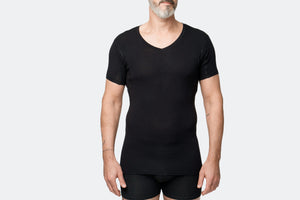 Svettsäker t-shirt med unik svettskydd - herr Slim fit v-hals svart