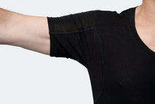 Load image into Gallery viewer, Svettsäker t-shirt med unik svettskydd - herr Slim fit v-hals svart